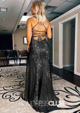 Linda | Long Black Corset Prom Dresses with 3D Appliques Sequin - Price #price_variant_lowest# - Black - PromDressClub